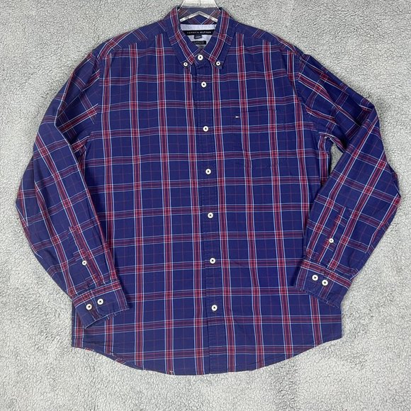 Tommy Hilfiger Other - Tommy Hilfiger Mens Large Long Sleeve Shirt Blue Plaid Button Down Classic Fit